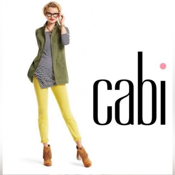 CAbi #5084 Citron Yellow Skinny Stretch Pants Jeans Chartreuse Women’s Size 4 - Picture 1 of 11